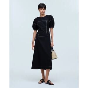 Madewell NEW Puff Sleeve Drop Waist Midi Dress Sz 4